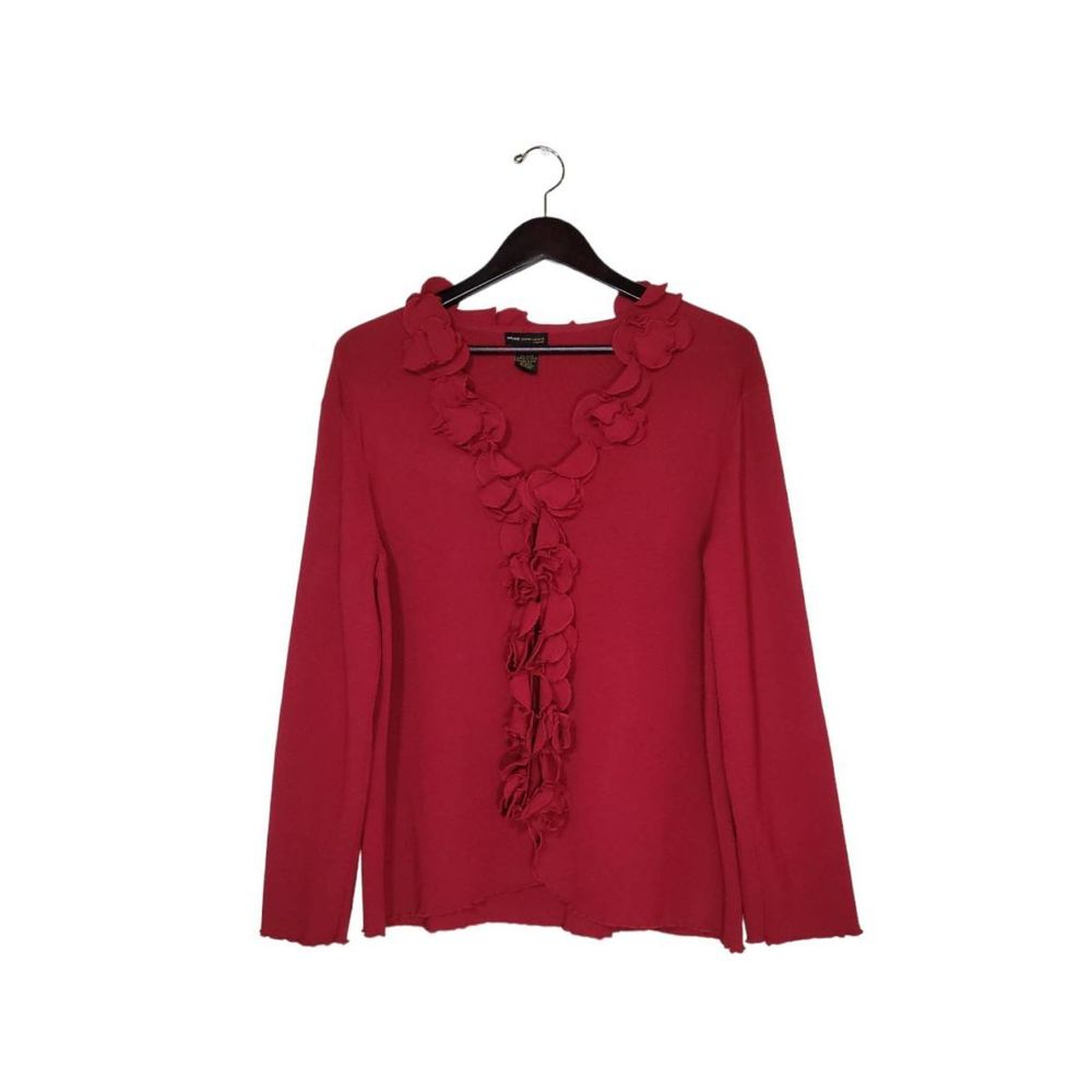 Grace Dane Lewis Women's Long Sleeves Red Ruffled Flower Cardigan Size 2X